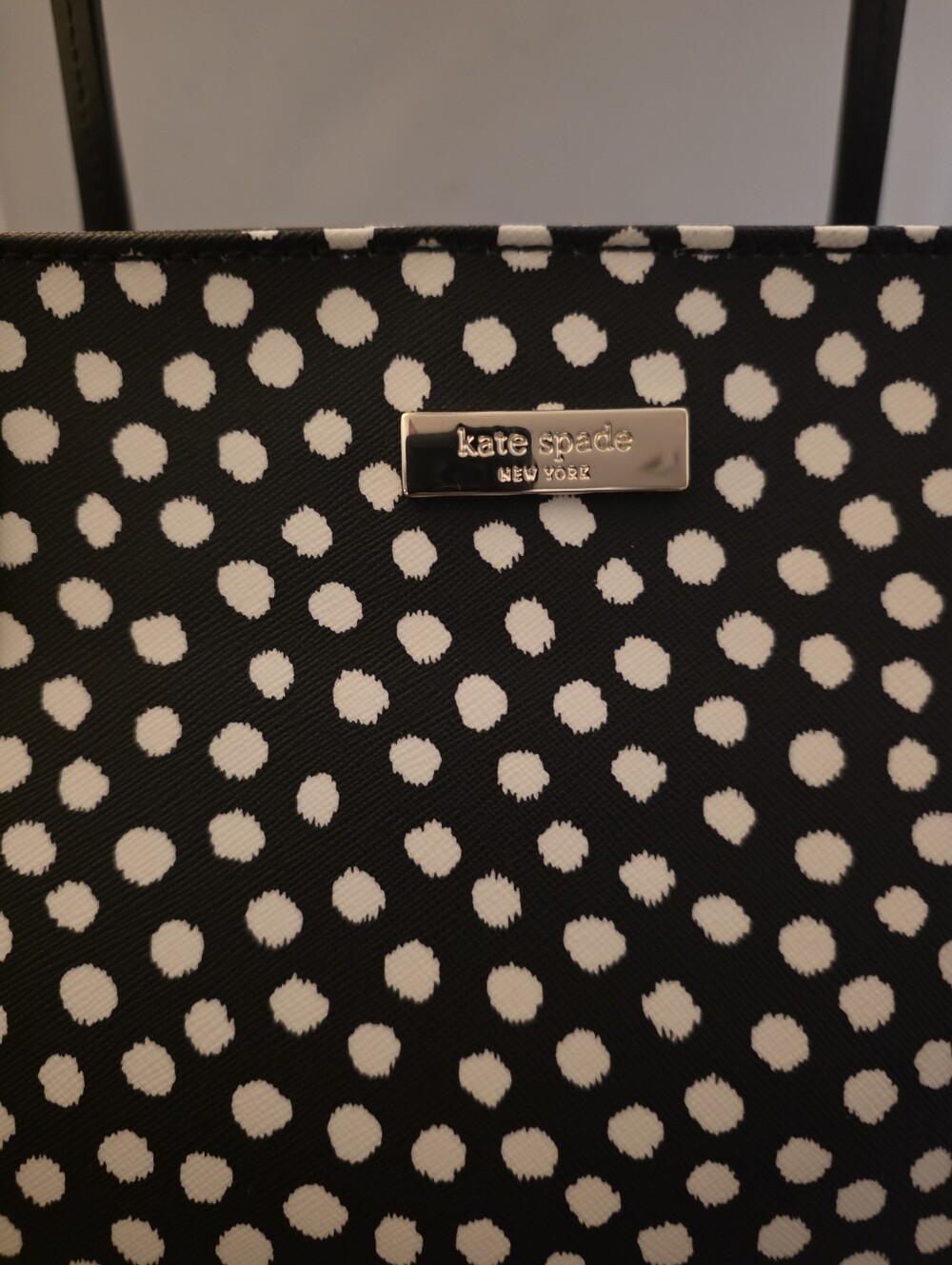 kate spade Black and White Polka Dot Tote with Logo Plaque